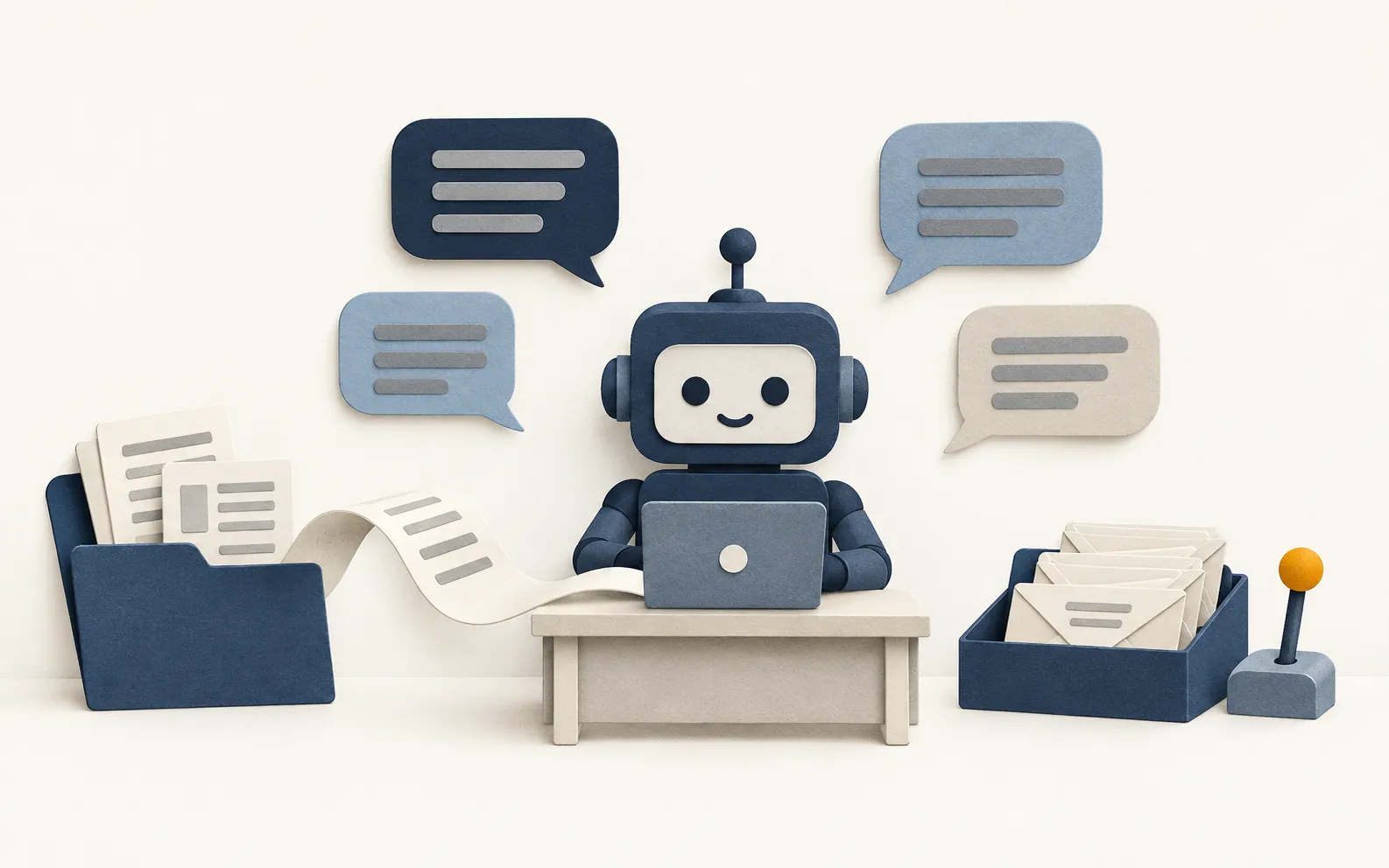 Cut-paper AI chatbot for a small business turning documents into draft customer replies with human approval