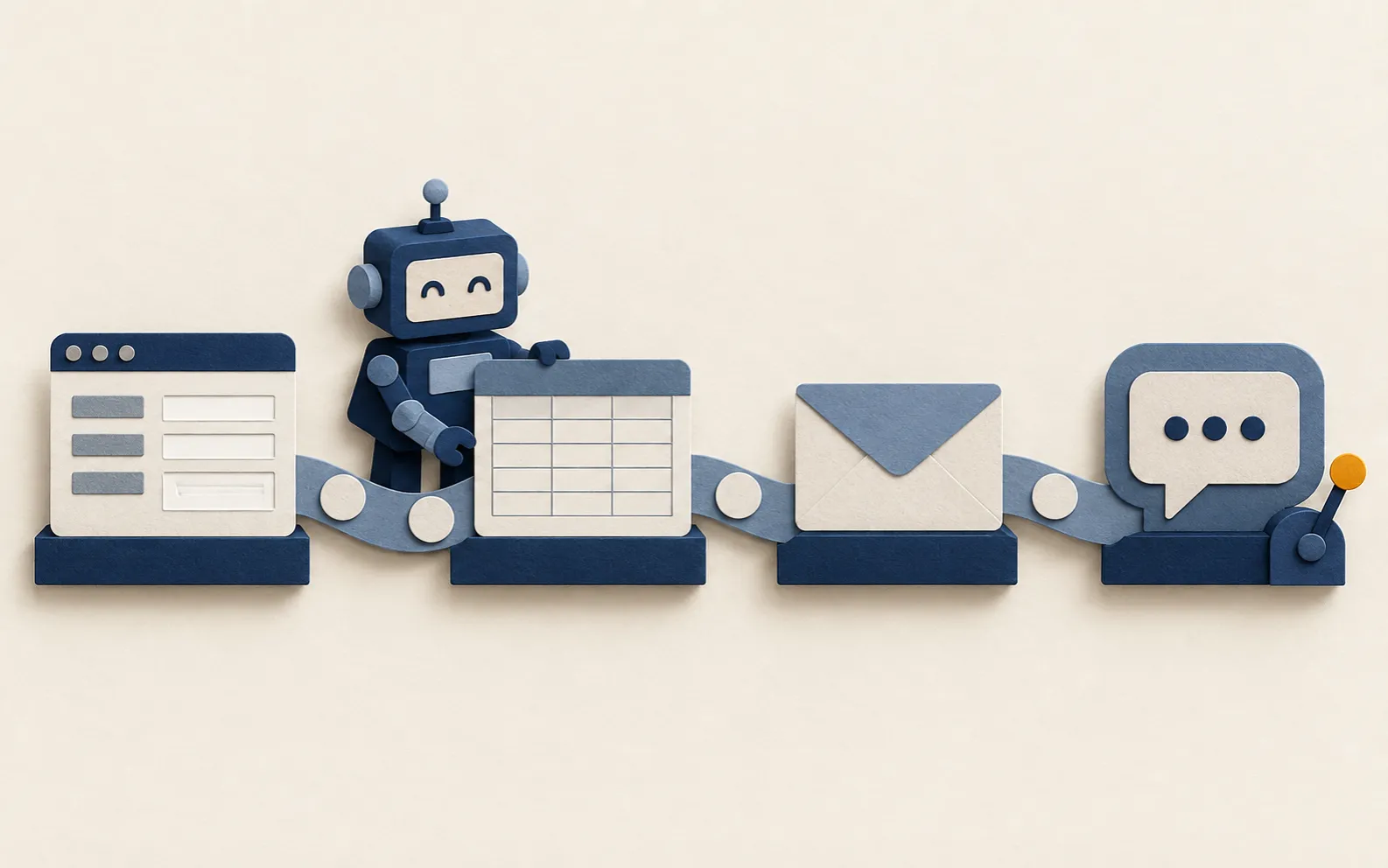 Cut-paper workflow automation for a small business moving an enquiry from a web form to a spreadsheet, an email and an owner alert